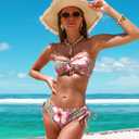 ZAFUL Off Shoulder Bikini Set for Women Cutout Tube Top High Leg Tie Side Solid Hipster Swimsuits Leopard Small (S)