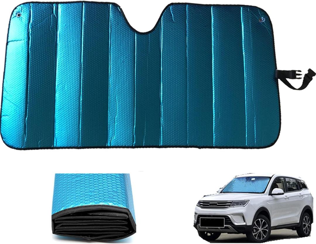 Car Windshield Sunshade-Thicken 5-Layer Bubble Block Heat and Sun UV Rays,Front Windshield Sun Shade,Sun Visor for Car- Keeps Your Vehicle Cool - 57 x 27.5 Inch (Blue)