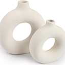 Ceramic Vases Set of 2,Modern Vases for Home Decor, White Boho Style for Living Room Kitchen Mantle Bedroom Dining Table Office Farmhouse Decorative Design (Small + Big)