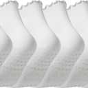 CoolMate Pilates Socks with Grips for Women, Yoga Socks, Crew Non Slip Women for Barre, Pilates Gifts (6-10, A-06c. 3 Pairs Ruffle White)
