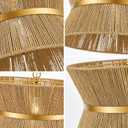 18 Hand Woven Rattan Boho Chandelier Brass Ajustable Pendant Light for Kitchen Island Living Room Bedroom Hallway, UL Listed