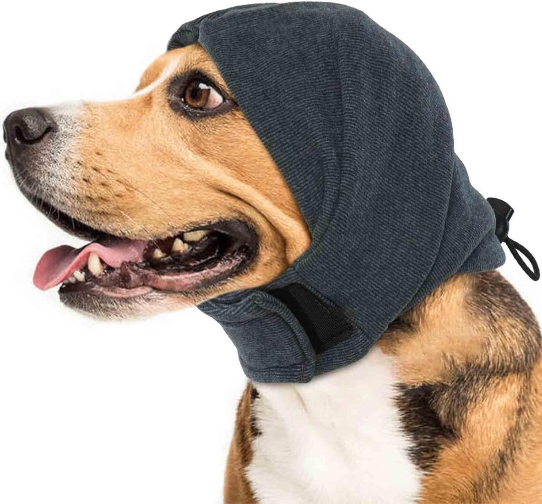 IDOMIK Dog Calming Hoodie No Shake Ear Wraps for Dogs, Dog Ear Head Covers for Noise Reduction & Anxiety Relief, Dog Ear Headband Muffs Head Wraps for Ear Hematoma Grooming Firework Force Drying (Large(Head Circle:17.7"-23.6"), Dark Grey)