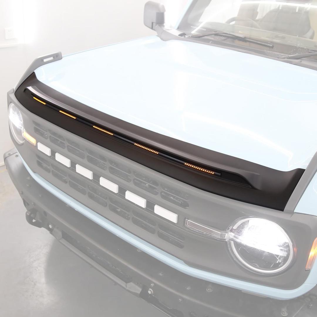 Hood Deflector with Light for Ford Bronco 2021-2026 Amber Light Bug Deflector for Bronco Matte