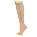 Truform Zipper Compression Stockings, 15-20 mmHg Medical Socks, Women and Men, Knee High, Open Toe, Beige, Large