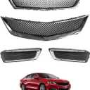 Impala Grille Front Upper & Lower Grille With Fog Light Cover Set Compatible With 2014 2015 2016 2017 2018 2019 2020 Chevy Impala LT LS