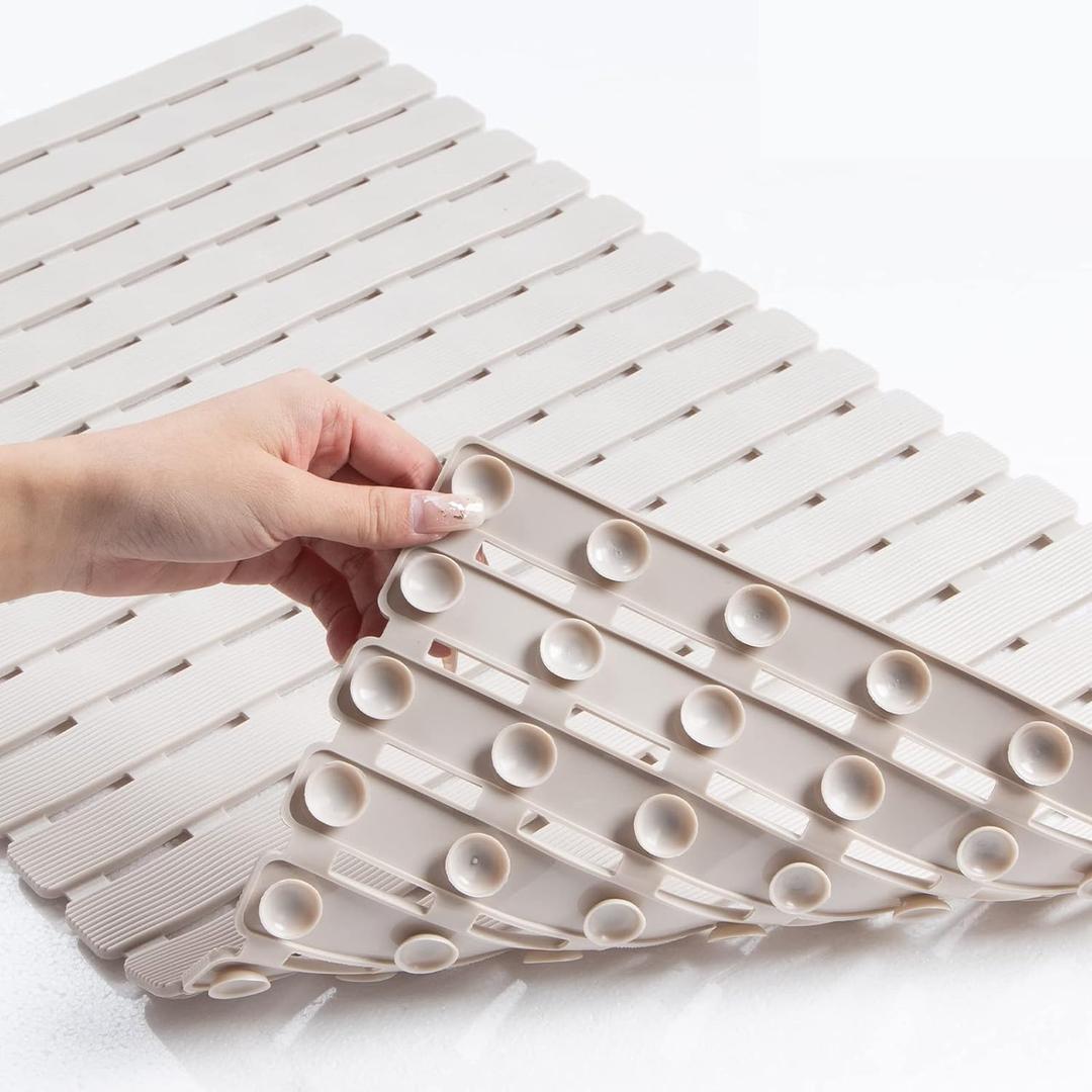 Bathtub Mat Non Slip - Sheepping Shower Mat Machine Washable Anti Slip Bath Mat for Tub, Quick Drain Tub Mat with Suction Cups for Bathroom (Khaki)