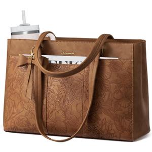 LOVEVOOK Laptop Tote Bag for Women,17.3 Inch Work Bags PU Leather Teacher Tote Bag,Waterproof Quilted Computer Bag for Office Professional Briefcase Gifts