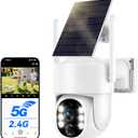 Solar Security Cameras Wireless Outdoor, 5G Solar Camera Outdoor Wireless, Battery Powered Wire-Free WiFi Cameras for Home Security, 360 PTZ, AI Human Detection, Color Night Vision, Work with Alexa