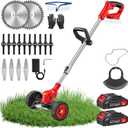 SakerPlus 24V Cordless Weed Wacker, 3-in-1 Electric Grass Trimmer & Brush Cutter with 2 Batteries, Lightweight Weed Eater Lawn Mower Edger with Wheels and 3 Blade Types for Yard, Lawn & Garden Care