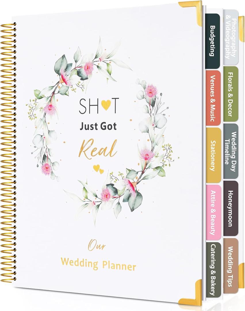 Wedding Planner Book and Organizer-184 Pages Bridal Wedding Planning Book with Sticker Checklists and Calendars for Bride To Be, Unique Engagement Gifts for Newly Engaged Couples (Gold)
