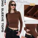 GAYHAY 3 Pack Long Sleeve Shirts for Women Basic Tops Crew Neck Fitted Tight Workout Tees Y2K Clothes Going Out Fashion 2025 (Brown, S)