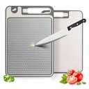 Stainless Steel Cutting Board, 14"x10" Cutting Boards for Kitchen, Dishwasher Safe, Scratch-Resistant with Juice Groove, Separate Sides for Meat and Vegetables ((Diamond Texture)