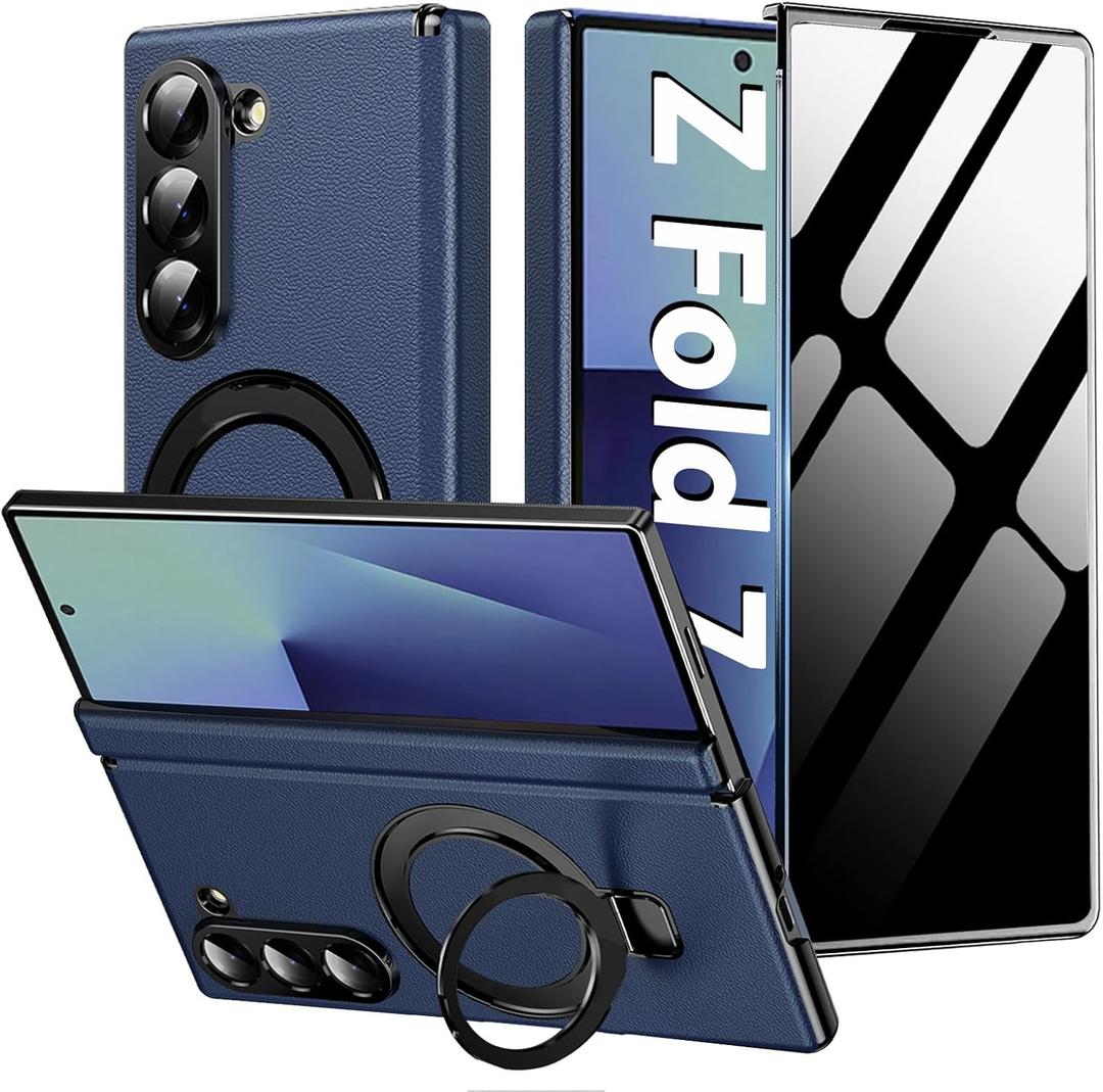Case for Samsung Galaxy Z Fold 7,Luxury Premium Leather Phone Case with Privacy ScreenHinge Protection Magnetic Kickstand,Slim Shockproof Protective Cover for Galaxy Z Fold 7 2025, Blue Case for Samsung Galaxy Z Fold 7,Luxury Premium Leather Phone Case with Privacy ScreenHinge Protection Magnetic Kickstand,Slim Shockproof Protective Cover for Galaxy Z Fold 7 2025, Blue