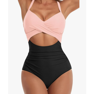 Eomenie Women's One Piece Swimsuits Tummy Control Cutout High Waisted Bathing Suit Wrap Tie Back 1 Piece Swimsuit M