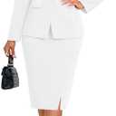 White 2 Piece Outfits for Women Elegant Blazer Jacket Skirts Sets Two Piece Business Formal Office Suit Sets with Pockets(XX-Large)