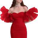WDIRARA Women's Off Shoulder Puff Sleeve Prom Mesh Dress Ruched Cocktail Bodycon Party Elegant Mini Dresses (Medium)