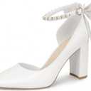 Women's Closed Toe Pumps 3-Inch Chunky Heels Pumps Ankle Strap Dress Wedding Shoes (8)