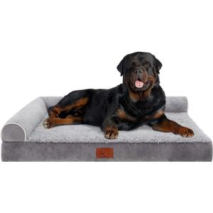 Bolster Dog Bed for Extra Large Dogs, Memory Foam Orthopedic L-Shape Dog beds with Removable Washable Cover, Cozy Plush Pet Bed with Waterproof Lining and Nonskid Bottom (Grey)