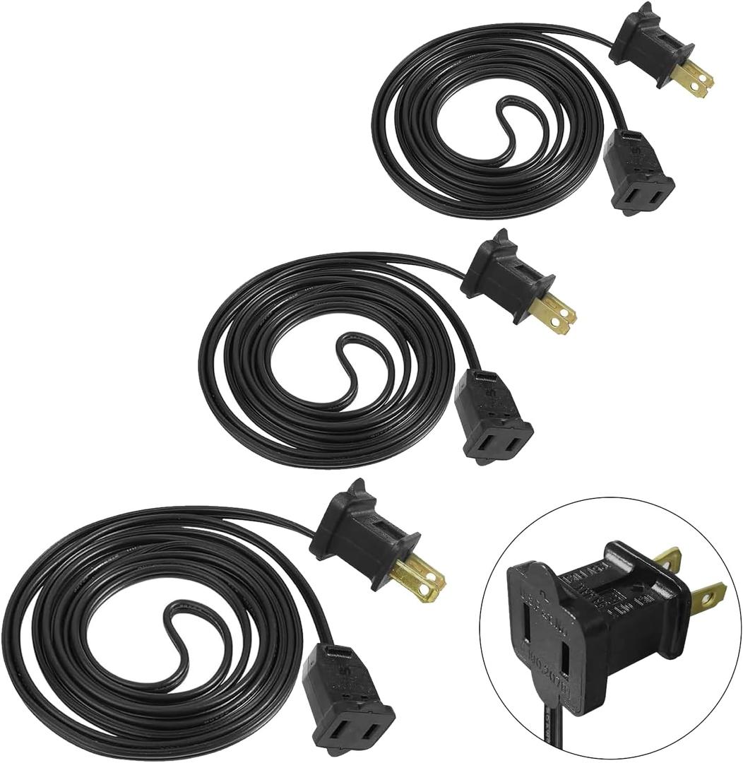 3 Pack Black Extension Cord 6 Feet Polarized Halloween Christmas Extension Cord 2 Prong with Polarized Plug for Connect/Extend Halloween Christmas Light, 5Amps, 120Volt, 432Watt (Total 18 Feet)