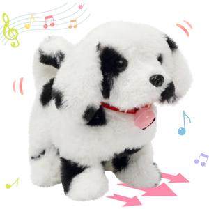 Hopearl Walking Point Dog Interactive Electronic Pet Plush Toy Puppy Woof and Moving Animated Nodding Head Gift for Toddlers Birthday, Black, 7''
