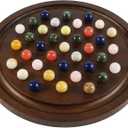15.7 Inches Extra Large Solitaire Marble Game Set Wood with 36 Multicolors Natural Stone Marbles Pieces Adults Classic Deluxe Game for Night Party and Gatherings