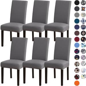 Sufdari Dining Chair Covers,Kitchen Chair Cover,Parsons Chair Slipcover,Spandex Chair Protectors for Dining Room Stretch Chairs Cover Set of 6 -Gray