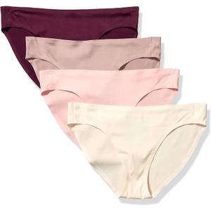 Amazon Essentials Women's Seamless Bonded Stretch Bikini Brief Underwear, Pack of 4, Beige/ Burgundy/ Pink/ Taupe, Large