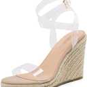 DREAM PAIRS Womens Open Toe Espadrilles Dressy Platform Sandals Buckle Ankle Strap Stylish Wedges Sandals (9, Clear/Nude/Pu)