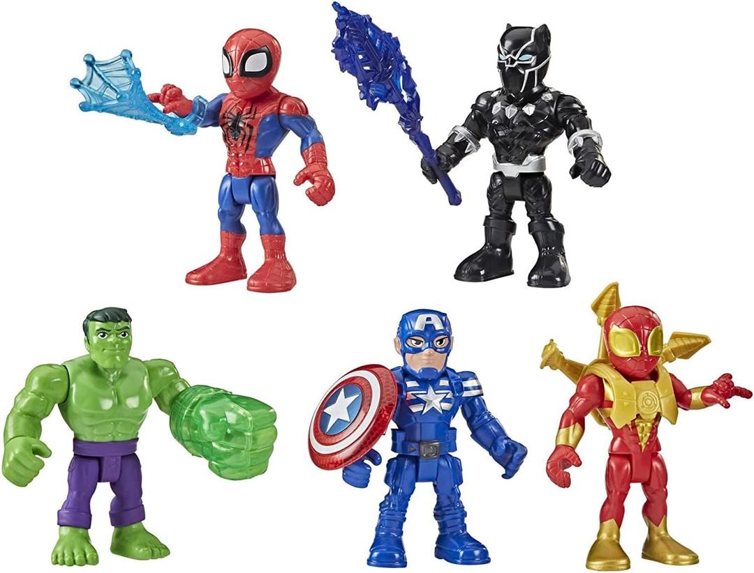 Marvel Super Hero Adventures 5-Inch Action Figure 5-Pack, Includes Captain America, Spider-Man, 5 Accessories 