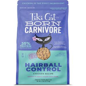 Tiki Cat Born Carnivore Dry Cat Food, Hairball Control, Chicken, 6 lbs. Bag, Best By: MAY 19 27