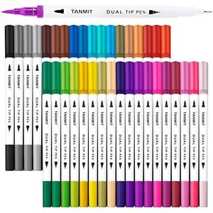 Dual Brush Marker Pens for Coloring Books, Tanmit Fine Tip Coloring Marker & Brush Pen Set for Journaling Note Taking Writing Planning Art Project