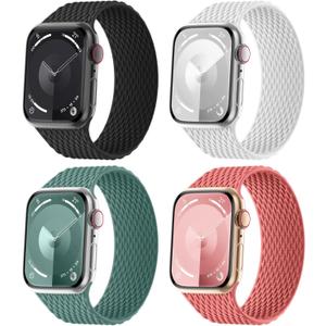 Silicone Solo Loop Bands Compatible with Apple Watch Band 38mm 40mm 41mm 42mm 44mm 45mm 49mm for Women Men, Braided Silicone Sport Strap Compatible for iWatch Series 9/8/7/6/5/4/3/2/1/SE/Ultra/Ultra 2 (White/Black/Pine Green/Pink Punch)