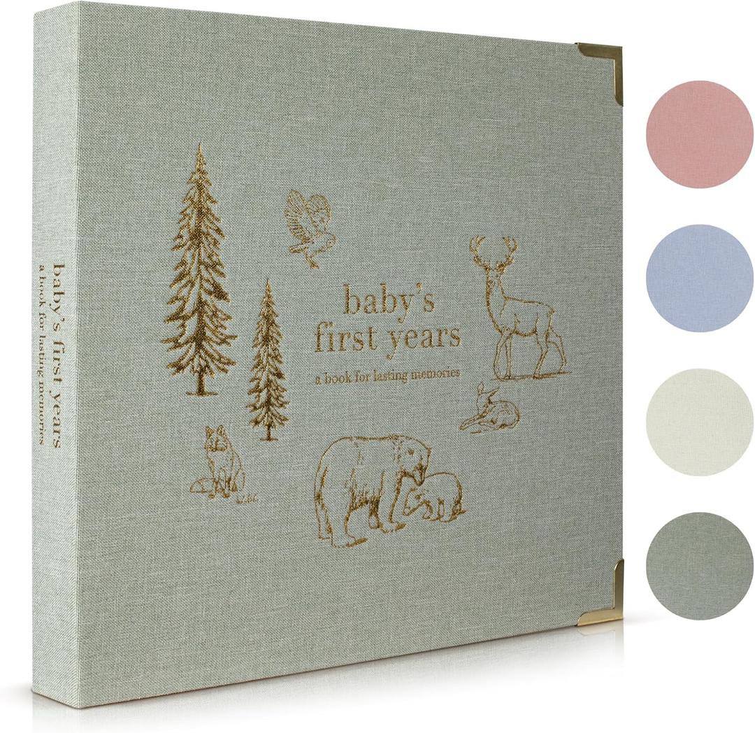 Keepsake Baby Memory Book for Boys and Girls Timeless First 5 Year Baby Book Neutral Journal Scrapbook or Photo Album - Record a Milestone for Every Event from Birth to Age 5, Sage green