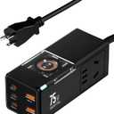 75W PD GaN3 Wall Rapid Charger Extension Cord with 3 U.S. AC Outlets and 1 Watch Wireless Charger, 2 USB-A Ports and 3 USB-C Ports, 9-in-1 Adapter for Office, Bedroom and Home