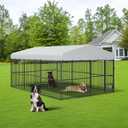 GarveeTech Large Dog Enclosures, Outdoor Dog Kennel with Waterproof Cover, Large Dog Kennel Outdoor with Feeding Doors, for Yard Garden Backyard10156FT (177.2"L x 118.1"W x 70.9"H)