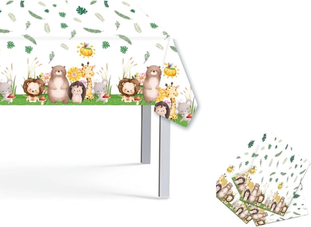JoyPopper Jungle Safari Tablecloth  3 Pack Disposable Safari Theme Table Covers for Birthday Party, Baby Shower, Jungle Animal Decorations  Waterproof Plastic Table Cover