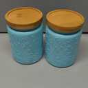 Set of 4 Vintage Blue Glass Storage Jars with Wood Lids, 34oz Kitchen Canisters for Coffee, Sugar, Cookies, Candy – Decorative Pantry Organizers (Blue 4 , 34 Ounces)