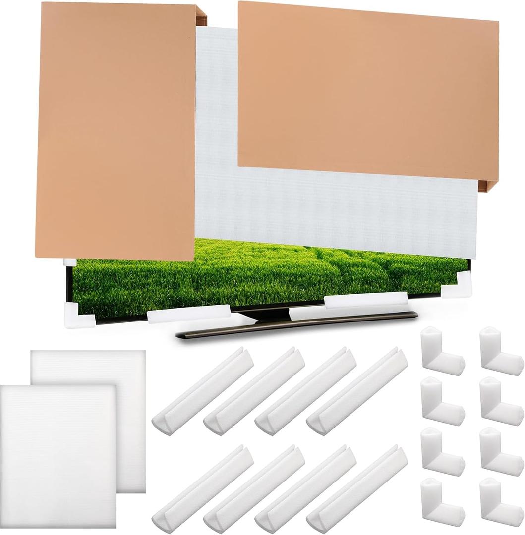 Feifeiya 2 Sets TV Boxes for Moving 65 Inch Foam Mirror Box Set Picture Moving Include 2 Large Case and 2 Foam Flat Screen TV Cover and 16 Corner Edge Protectors