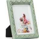 5x7 Picture Frame, Shinning Gold Swirls Against Sage-like Green, Resin Frame with Real Glass, Display 5x7 Photos Matted to 4x6, Vertical and Horizontal Desk Tabletop or Wall Hanging