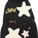 2026 Preppy Backpack Trendy Y2K Stars Backpack Cute Aesthetic College Laptop Backpack Casual Daypack Y2k Accessories (Black,One Size)