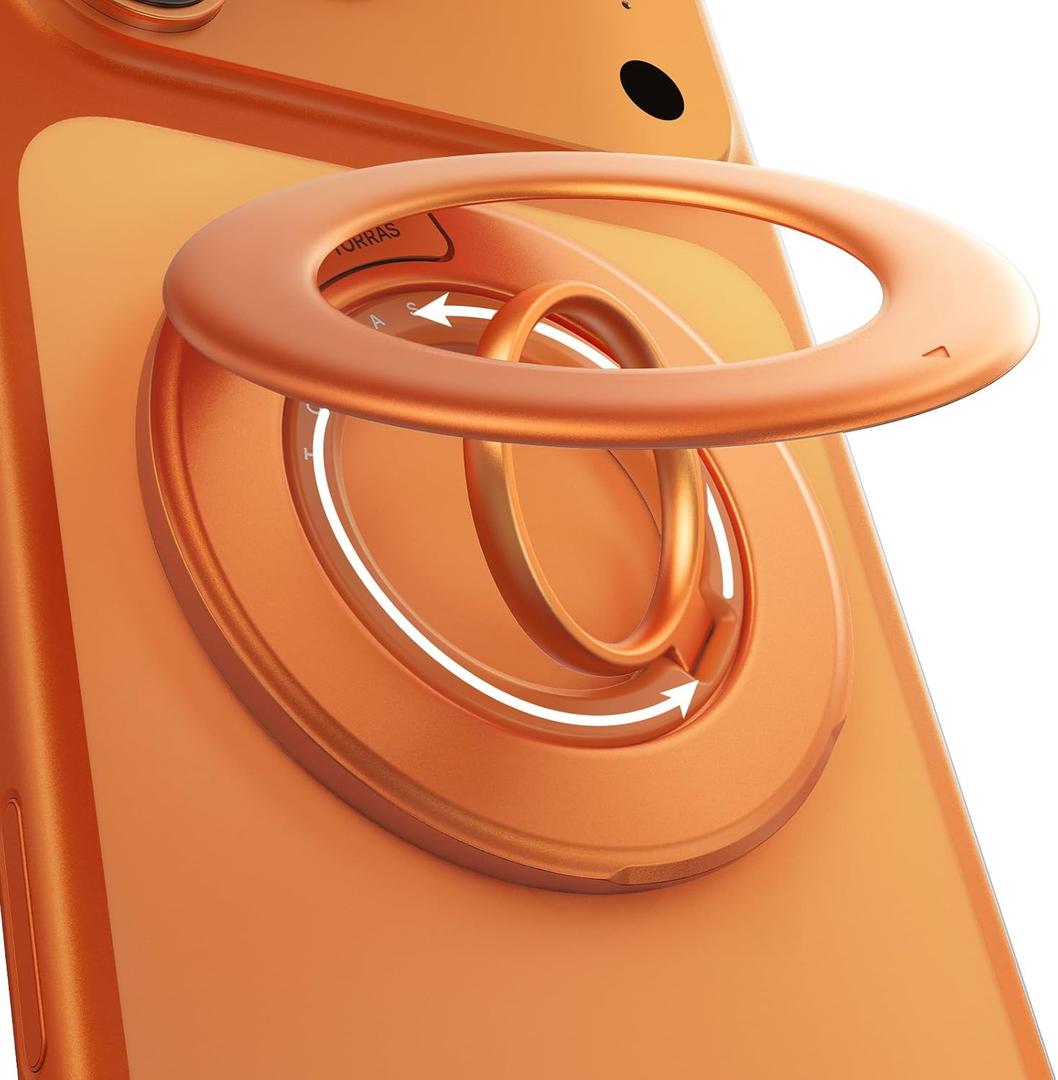 TORRAS 2025 Flagship Magnetic Phone Grip Ring Holder Kickstand [2-Sided Magnetic] [360 Rotation] Fit for MagSafe Accessories for iPhone 17 16 15 14 13 12 11 Samsung, Google, Orange