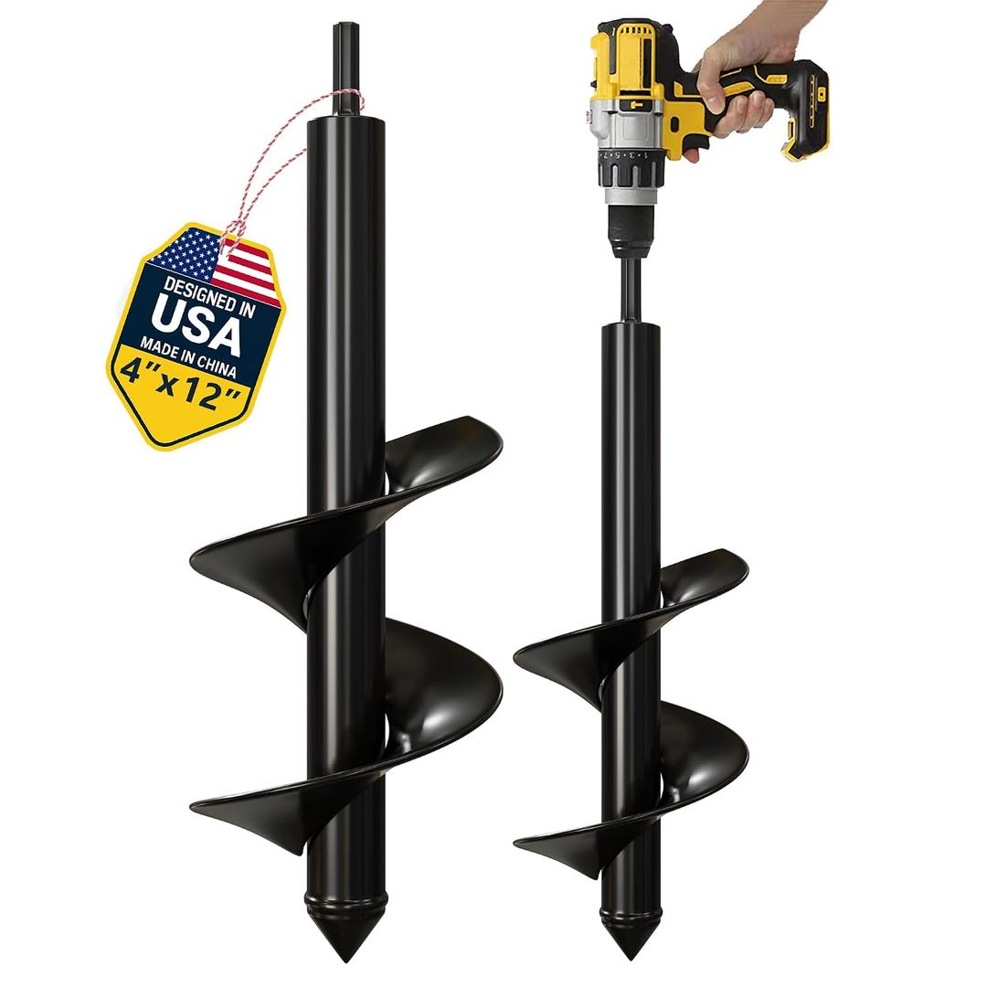 K-Brands Auger Drill Bit for Planting 4 x 12 Inch - Garden Spiral Hole Drill Planter for Bulb Planting, Bedding Plants, Umbrella Holes - 3/8 Inch Hex Drive Drill