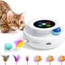 ORSDA 2in1 Interactive Toys for Indoor Cats, Timer Auto On/Off, Cat Toy Balls & Ambush Electronic Cat Mice Toy for Entertainment with 6pcs Feathers, Dual Power Supplies (Ivory White)
