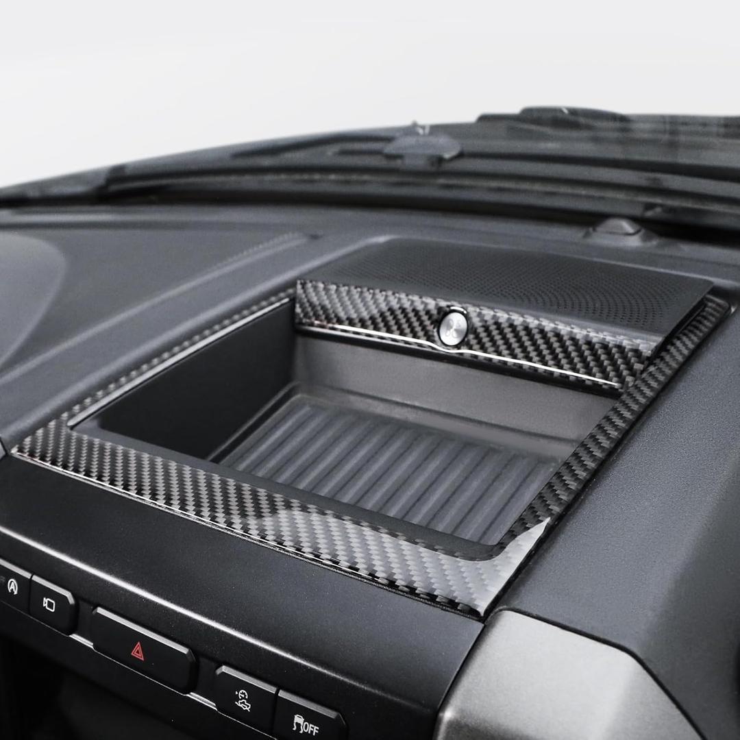 BETTERHUMZ Car Dashboard Storage Box Cover Frame Trim Compatible with Ford F150 Raptor 2015-2020 Carbon Fiber Center Console Sticker Interior Moulding Accessories (Black)