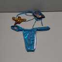 Sexy Shiny Metalliic Swimsuit for Women Two Piece Strappy Bikini Shell Shape Extreme Micro Tiny Swimwear with Thong (Small, Blue)