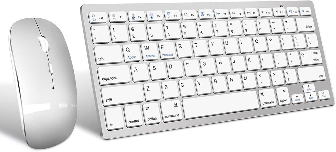 Wireless Bluetooth Keyboard and Mouse Set, Portable Slim Silent Cordless Keyboard and Mouse Combo Compatible with iPad/Mac/MacBook/Android/Windows/PC/Computer (KeypadSilver)