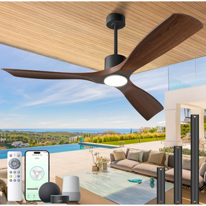 Ceiling Fans with Lights, Ceiling Fans with Lights and Remote, 52 inch Modern Smart Ceiling Fan with Light, Outdoor Ceiling Fans for Patios 3 Blade Bedroom Living Room Porch(Dark Walnut)