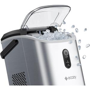 ecozy Nugget Ice Maker Countertop with Handle, Pebble Ice in 5 Mins, 33 lbs Per Day, Self-Cleaning Ice Machine with Ice Bags and Scoop, Portable Ice Maker for Kitchen, Bar, Parties, Camping, RV (Stainless Steel)