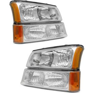 Compatible with 03 04 05 06 Chevy Silverado Avalanche 1500/2500/3500 Chrome Housing Headlight Assembly for 2003-2006 Silverado Headlamps Amber Left+Right(Fit NON-Body Cladding Models)