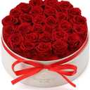 Valentines Day Flowers Roses Gifts for Her,28pcs Red Forever Preserved Roses in Round Gift Box,Valentines Day Delivery Prime Gifts-Roses Gifts for Women,Mom.
